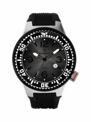 POSEIDON Unisex-Armbanduhr L Quarz, Analog, 15 Bar, Silikonband UP00400 Schwarz