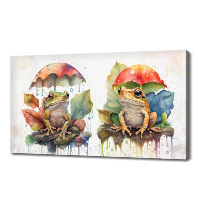 Two Frogs In The Rain Painting Wall Art Canvas Unframed Print Art