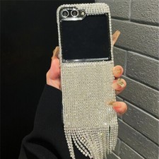 For Samsung Galaxy Z Flip 6 5 4 3 Womens Shiny Diamond Tassels Phone Case Cover