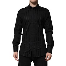 Camisa DOLCE & GABBANA Negra DORADA Mangas Largas Hombres Vestido Formal 41/US16/L 750usd