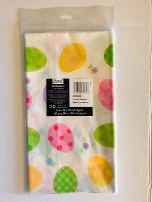 HAPPY EASTER PLASTIC TABLECOVER - EGGSTRAVAGANZA (54in x 96in)