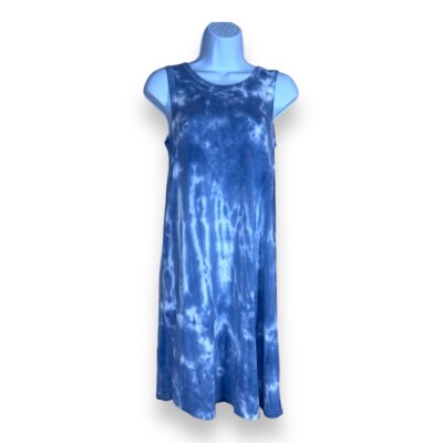 SMALL THREAD AND SUPPLY BLUE TIE DYE DRESS SLEEVELESS STRETCH CASUAL BOHO 