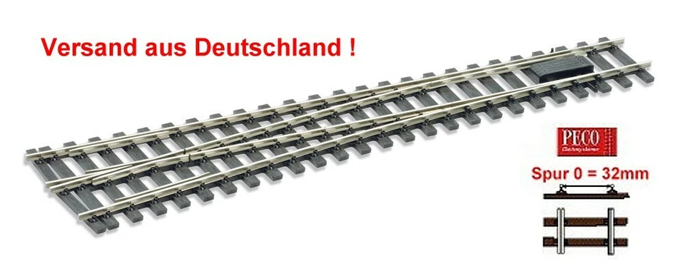 Spur 0 Weiche links 8° Code 124, mittlerer Radius - Peco SLE792BH