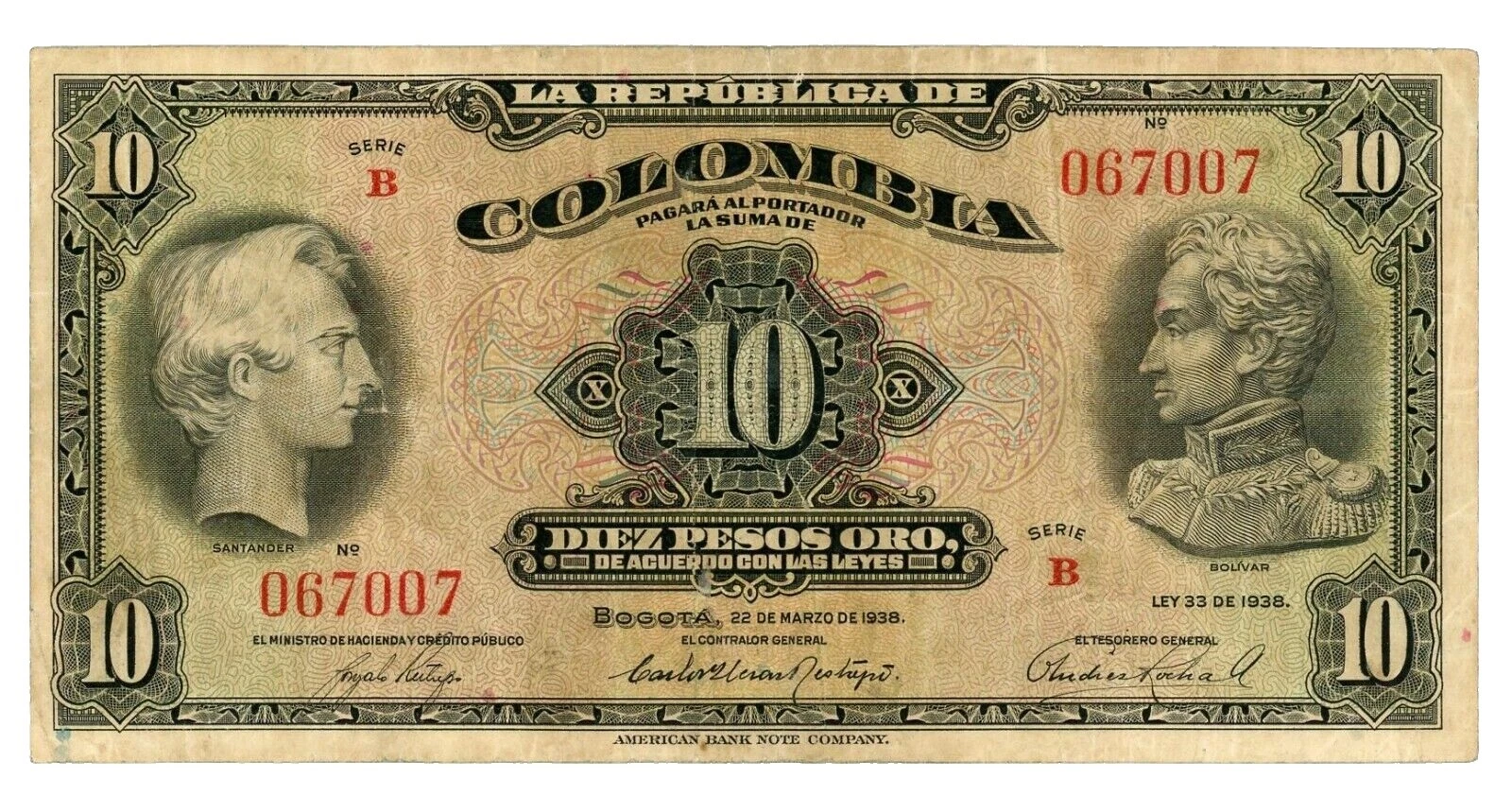 1938 año de billetes de América del Sur