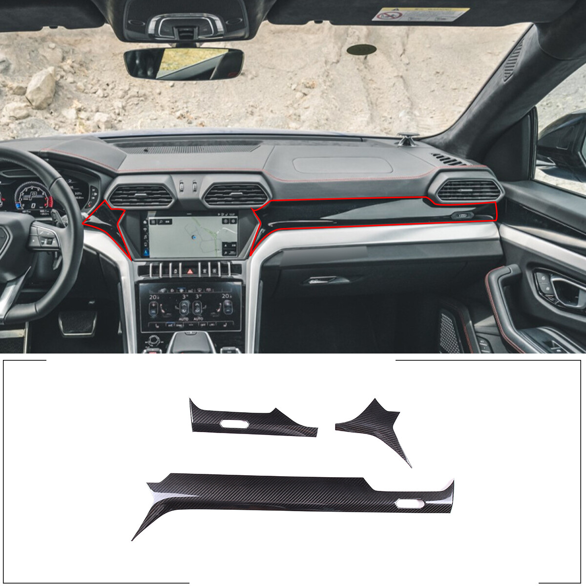 Real Carbon Fiber Dashboard Panel Trim Cover For Lamborghini URUS 2018-2023
