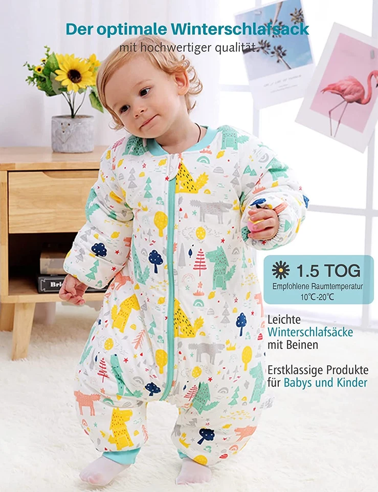 Baby Schlafsack Winter 2,5TOG 100%Baumwolle Mit Füßen Wald Winter Schlafsäcke-DE - Bild 2 von 4