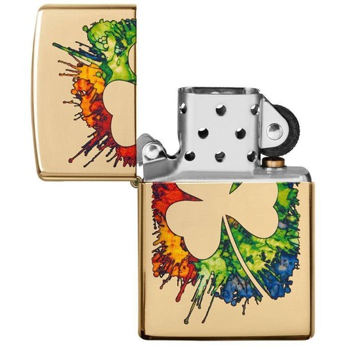 Encendedor de Bolsillo Zippo Graffiti Diseño Trébol Alto Pulido Latón Metal 49125 - Imagen 3 de 5