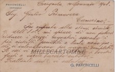 CERIGNOLA: testatina  G. Pavoncelli - produttore di Olio (risposta)  1908