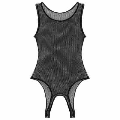 Herren Bodysuit Netz-Transparent – Ärmellos, Offener Schritt, Enganliegend, Für Party, Dessous, Rollenspiel
