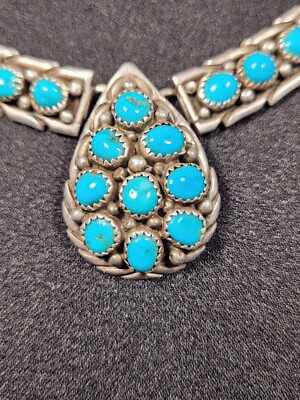 アクセサリー Turquoise silver925 designer necklace Sterling Silver And Turquoise Necklace Stamped F.A. 16