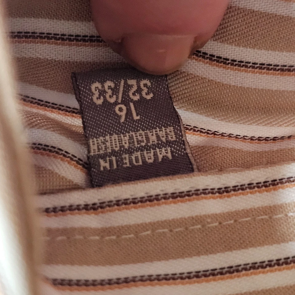 Camisa Joseph Abboud Para Hombre 16 32/33 Beige Tostado Rayas Botón Manga Larga Carrera Foto 4 de 4