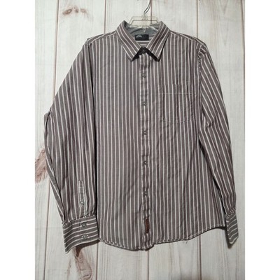 GoLite Mens Brown White Striped Long Sleeve Button Down Cotton Shirt Large