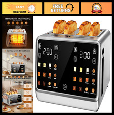 4-Slice Smart Toaster with Dual Touchscreen, 1800W Stainless Steel, Wide Slots,