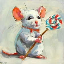 Mouse Oil Painting Original 6x6" Whimsical Funny Animal Wall Art