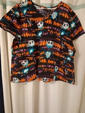Womens 3x Scrub Top with Logo of NIGHTMARE BEFORE CHRISTMAS Jack