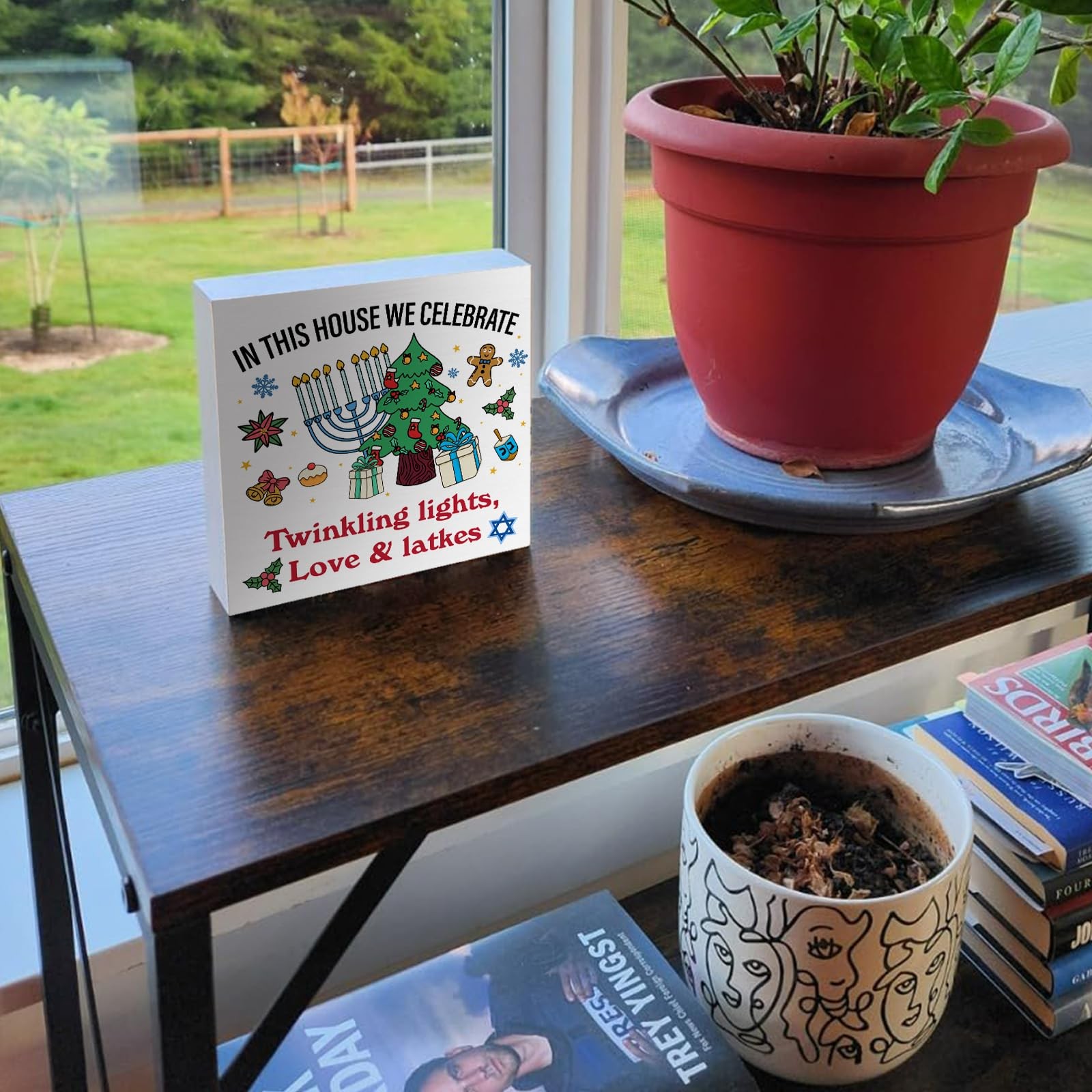 Best Hanukkah Christmas Wood Box Sign Decor Chrismukkah Jewish Block Home Table