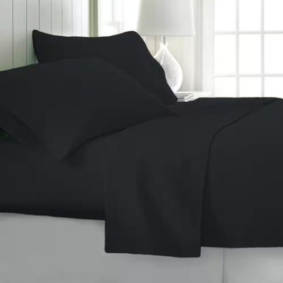 4-Piece Black Solid 1800 Thread Count Microfiber Full Sheet Set