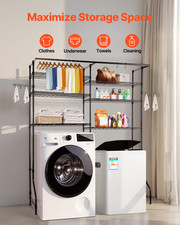 Over Washer and Dryer Storage Shelf Two Row 6 Tiers Washer Rack Black