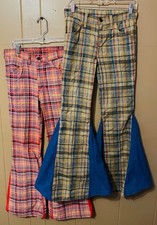 Lot 2 Vintage 70's Levis Sta-Prest Bell Bottoms Plaid Pants Talon White Tag