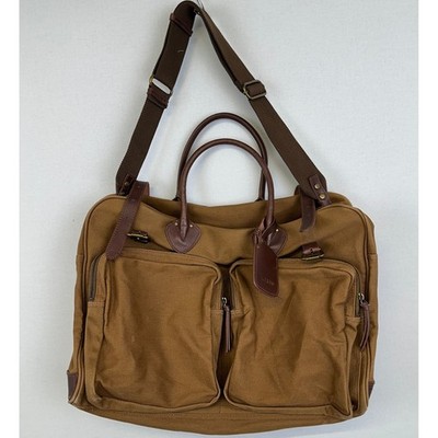 J.Crew Canvas Leather Weekender Duffel Brown Khaki Travel Bag OS