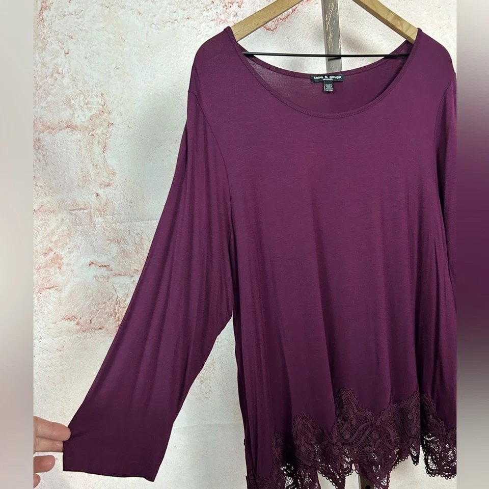 КАБЕЛЬ и КАЛИБР сливы кружева отделки романтический верхний размер 2 X богемное зубчатый трикотаж - Изображение 3 из 4