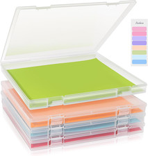 12X12 Inch Scrapbook Paper Storage, 4 Pack Plastic File Storage Box Set with Col