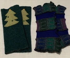 Fingerless Gloves Green Christmas Tree Wool Blue Green Arm Wrist Warmers (2)