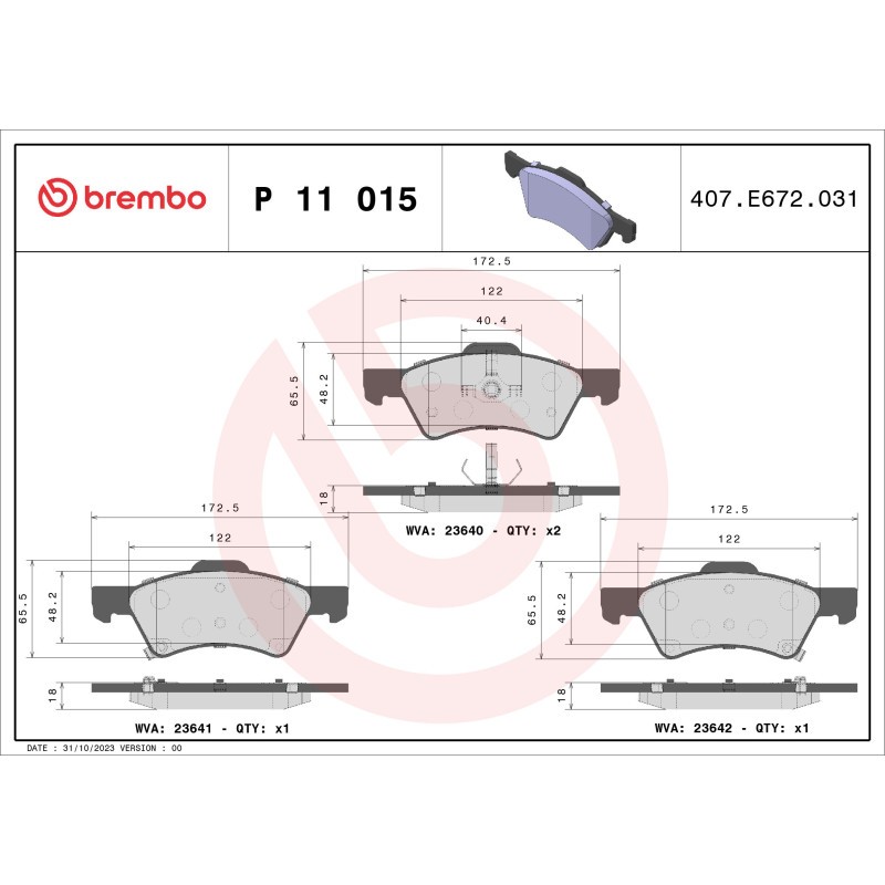 Juego Pastillas Freno Disco BREMBO 18 mm Para Chrysler Voyager Teves - Imagen 2