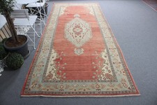 Turkish Vintage Rug, Large 5,2x11,9 ft (157x363 cm) Rug, Red Oriental Wool Rug