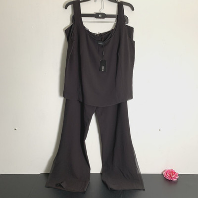 AKRIS - 100% Silk Black Chiffon Split Hem Evening Pants and Top - Size: 18