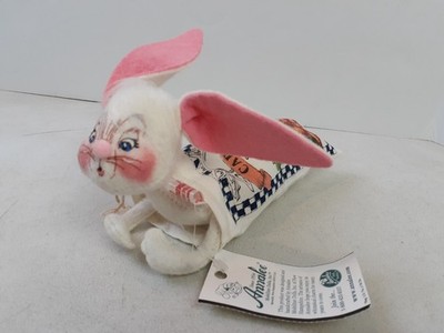 Vintage Annalee 7'' Carrot Seed Sack White Bunny Rabbit Doll Bendable USA  w Tags