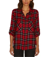 Sanctuary Clothing Womens Snap Button Down Blouse, Red, X-Small