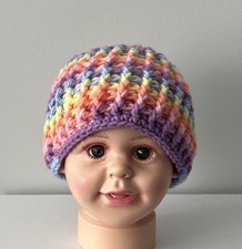 Crochet Toddler Beanie Hat Multicolor Chunky Knit Handmade Rainbow Stripes