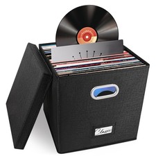 Vinyl Record Storage Box for 50 LPs, 12-Inch Record Holder Case with Lid