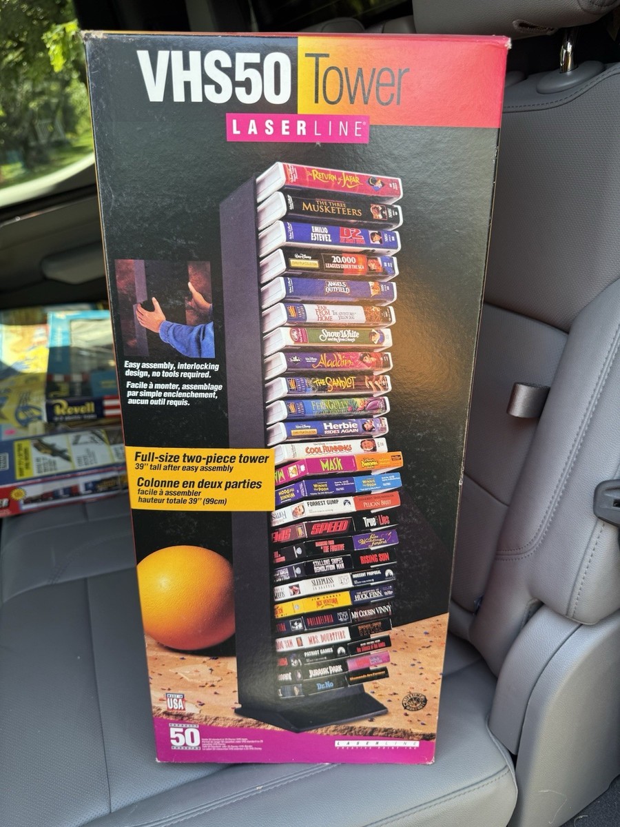 2CD＋VHS Can Box Vtg Laserline Vhs50 VHS Tape Tower Storage Rack Plastic New
