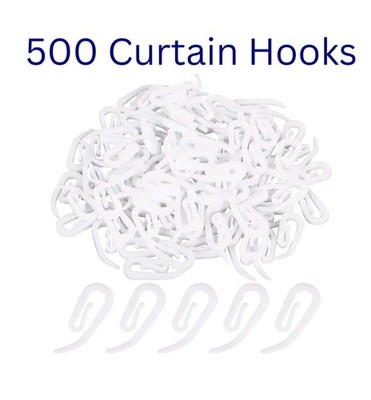 500 GARDINENHAKEN FÜR RINGBAND WEISS KUNSTSTOFF NYLON HAKEN UK. 2,8 x 1,2 cm