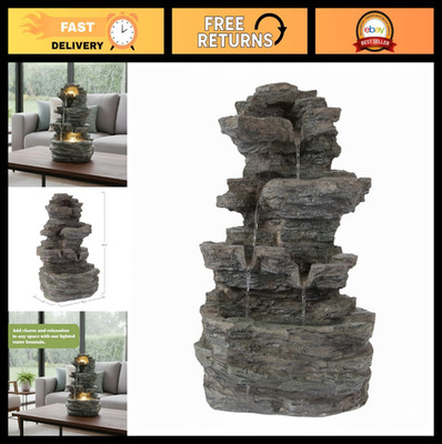 Cascading Tabletop Waterfall Fountain with LED Lights - Resin Rock Decor for Hom