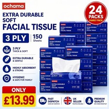 Facial Tissue 24 Packs 3 Ply 150 Sheets Extra Soft Strong Bulk Family Pack UK