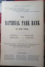~1898 Antique Advertising NATIONAL PARK BANK OF NEW YORK Edward Poor President 