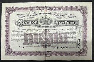 Sale067 👍 5x New York State Bond $10.000 Loan For Canal Improvement