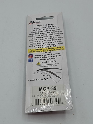 Neu in Verpackung Brad's Super Bait Mini Cut Plug UV reflektierend ~ MCP-39 ~ HOT PINK 3" - Bild 3 von 3
