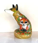 Fenton  Jade GLASS  FOX   with  Sweet  Baby  Fox  Design    Rachelle   OOAK