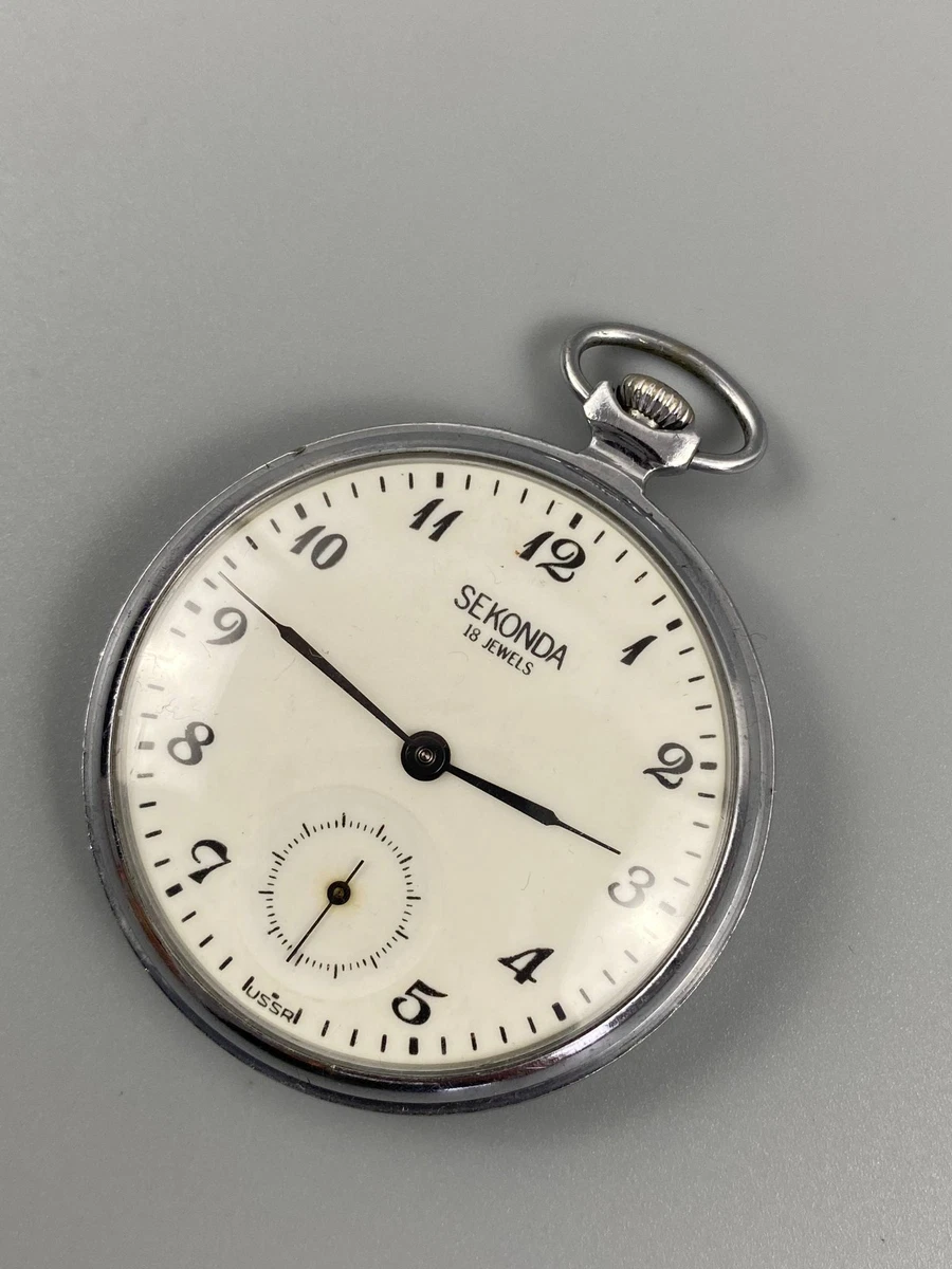 Reloj Bolsillo Vintage Sekonda Soviética URSS 18 Joyas Reloj Mecánico Raro
