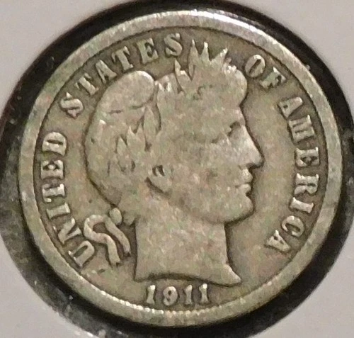 Silver Dime - Barber - 1911 (Half of Liberty.  Nice coin for the grade.) [215]