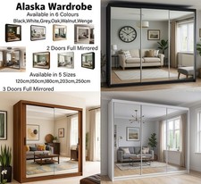 Sliding Wardrobe Modern 2/3 Doors Full Mirror Design 6 Colours/5 Sizes - ALASKA