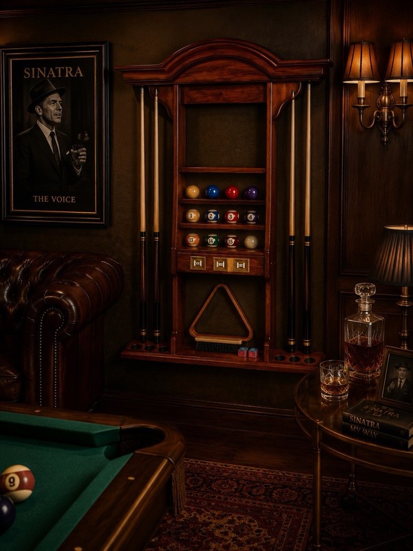 “Westminster” Vintage Wall Mount Pool Cue Rack Solid Wood Billiard Game Room
