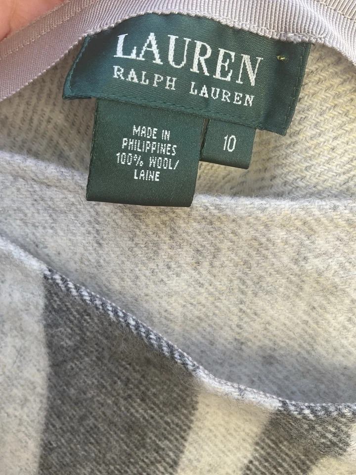 Falda Manta Lana Lauren Ralph Lauren Vintage Talla 10 Beige Tostado Flecos Cuero L Foto 2 de 4