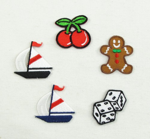 Small Cherries Sail Boat Dice Gingerbread Man Iron Sew On Patch Applique