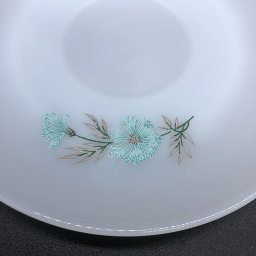 2 Fire King Bonnie Blue Flower Carnation Milk Glass Coffee Cup & Saucer Sets 4pc - Picture 3 of 8