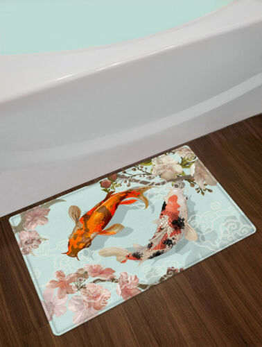 Japanese-style Koi Pink White Cherry Blossoms Shower Curtain Set Bathroom Decor - Picture 3 of 13